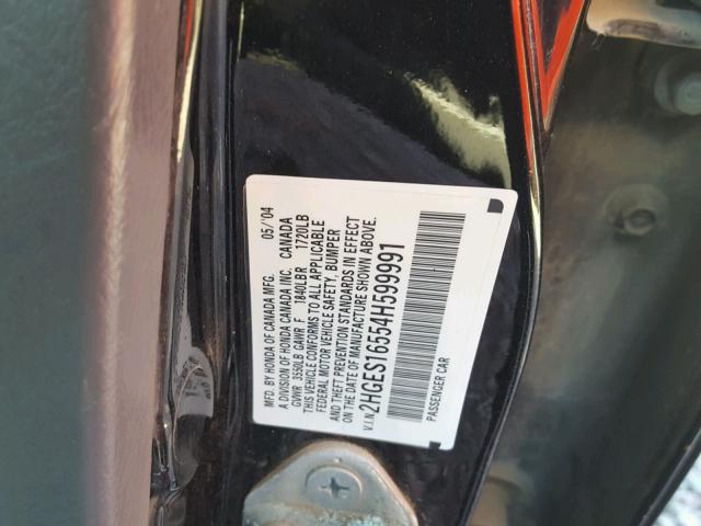 2HGES16554H599991 - 2004 HONDA CIVIC BLACK photo 10