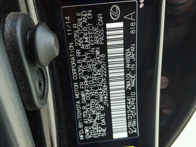 JTHKD5BH7F2225718 - 2015 LEXUS CT 200 BLUE photo 10