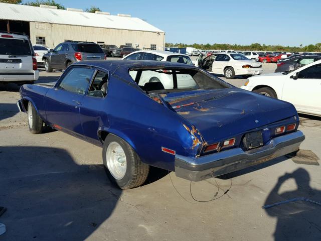 1Y27H4L108504 - 1974 CHEVROLET NOVA BLUE photo 3