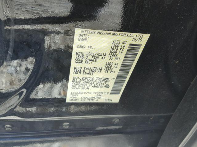 1N6BA0EK2BN307012 - 2011 NISSAN TITAN S BLACK photo 10