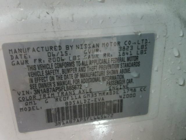 3N1AB7AP5FL665672 - 2015 NISSAN SENTRA S WHITE photo 10