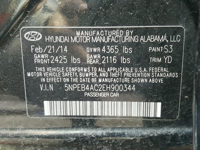 5NPEB4AC2EH900344 - 2014 HYUNDAI SONATA GLS BLACK photo 10