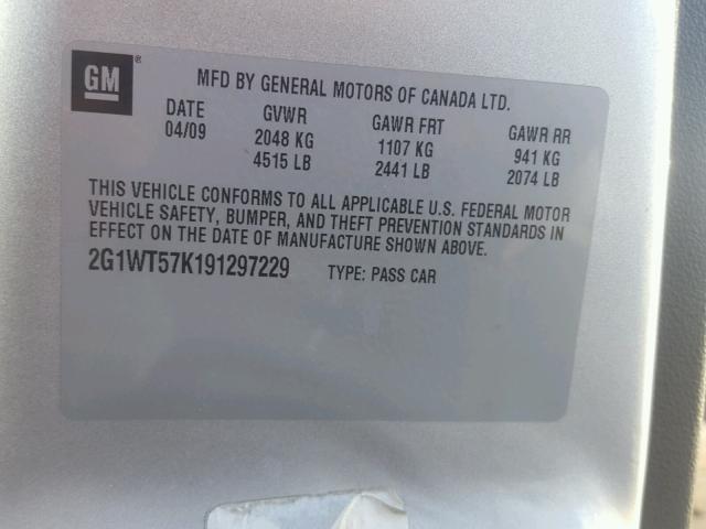 2G1WT57K191297229 - 2009 CHEVROLET IMPALA SILVER photo 10