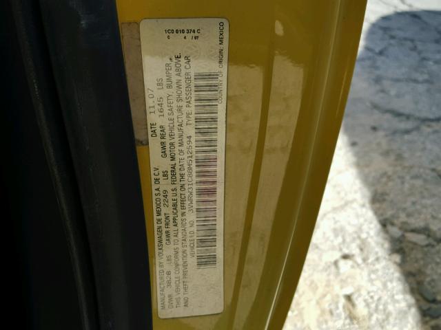 3VWRW31C88M512594 - 2008 VOLKSWAGEN NEW BEETLE 黄色 照片 10