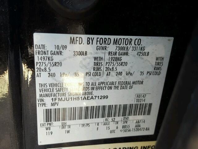 1FMJU1H51AEA71299 - 2010 FORD EXPEDITION BLACK photo 10