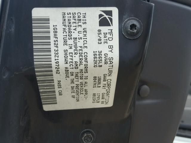 1G8AF52F33Z197242 - 2003 SATURN ION LEVEL SILVER photo 10