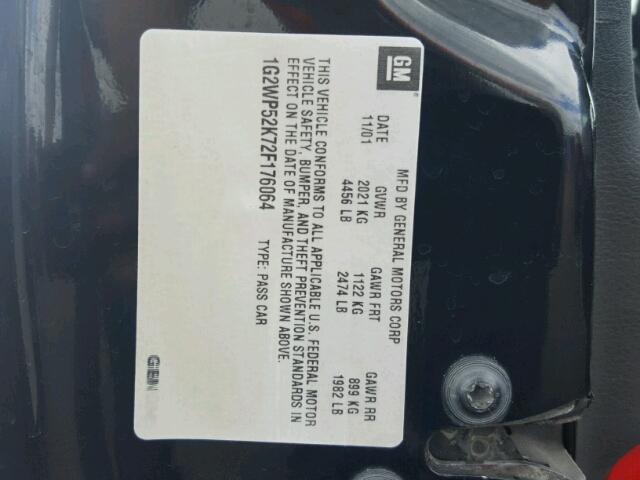 1G2WP52K72F176064 - 2002 PONTIAC GRAND PRIX BLACK photo 10