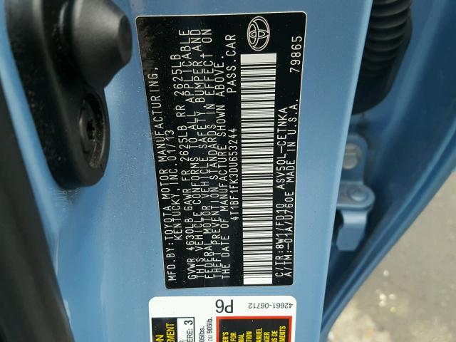 4T1BF1FK3DU653244 - 2013 TOYOTA CAMRY L BLUE photo 10