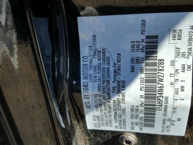 1FAHP34N67W278288 - 2007 FORD FOCUS ZX4 BLACK photo 10