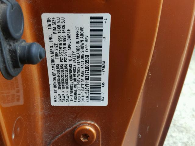 5J6YH18317L003539 - 2007 HONDA ELEMENT ORANGE photo 10