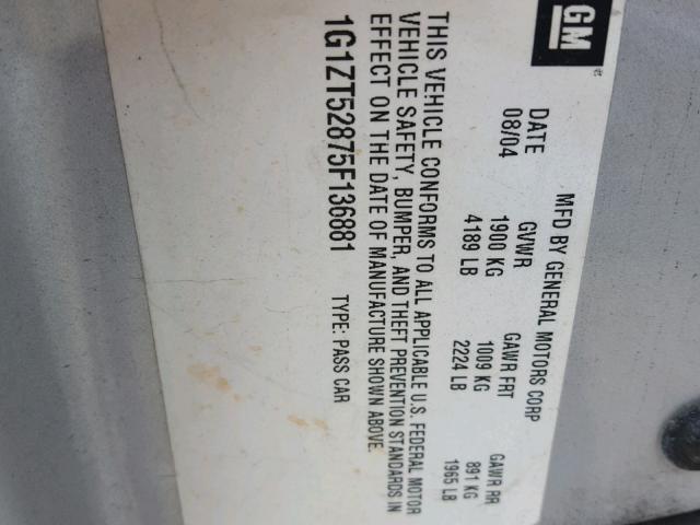 1G1ZT52875F136881 - 2005 CHEVROLET MALIBU LS SILVER photo 10