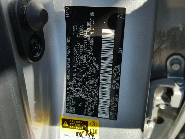 2T2ZK1BAXEC139946 - 2014 LEXUS RX 350 SILVER photo 10