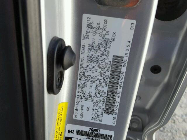 5TFLU4EN1CX045618 - 2012 TOYOTA TACOMA DOU GRAY photo 10