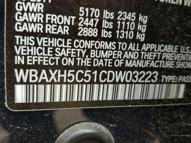 WBAXH5C51CDW03223 - 2012 BMW 528 XI BLUE photo 10