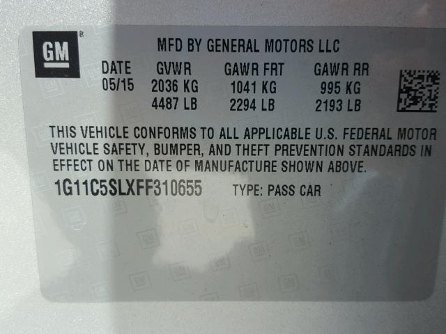 1G11C5SLXFF310655 - 2015 CHEVROLET MALIBU 1LT 银色 照片 10