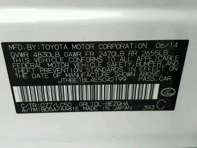 JTHBE1BL4E5042199 - 2014 LEXUS GS WHITE photo 10