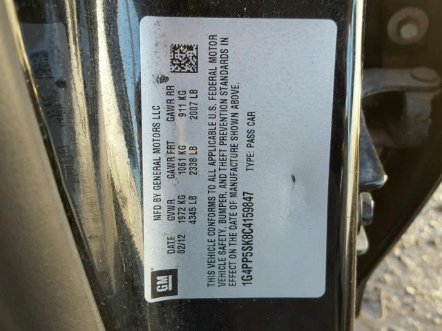 1G4PP5SK8C4159847 - 2012 BUICK VERANO BLACK photo 10