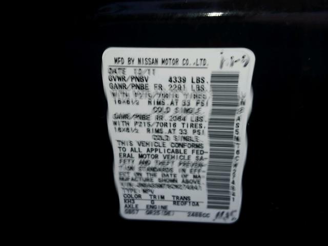 JN8AS5MT6CW274941 - 2012 NISSAN ROGUE S BLACK photo 10