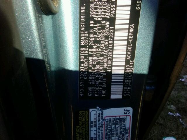 4T1BE32K74U873331 - 2004 TOYOTA CAMRY LE ლურჯი ფოტო 10