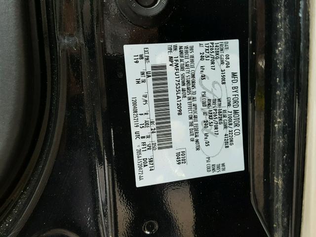 1FMFU17535LA12098 - 2005 FORD EXPEDITION BLACK photo 10