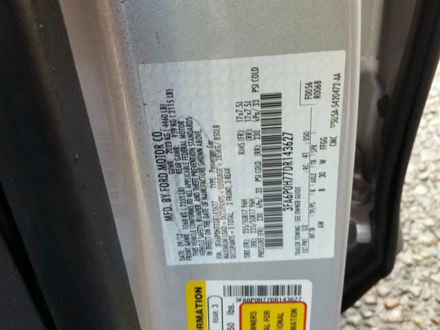 3FA6P0H77DR143627 - 2013 FORD FUSION SE SILVER photo 10