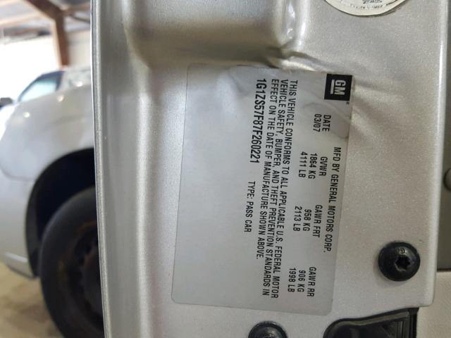 1G1ZS57F87F260221 - 2007 CHEVROLET MALIBU LS SILVER photo 10