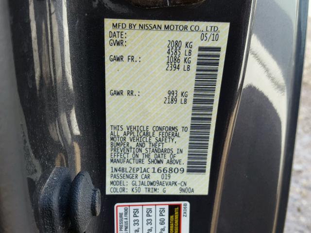 1N4BL2EP1AC166809 - 2010 NISSAN ALTIMA SR GRAY photo 10