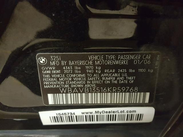 WBAVB13516KR59768 - 2006 BMW 325 I BLACK photo 10