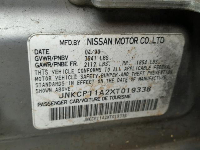 JNKCP11A2XT019338 - 1999 INFINITI G20 GRAY photo 10