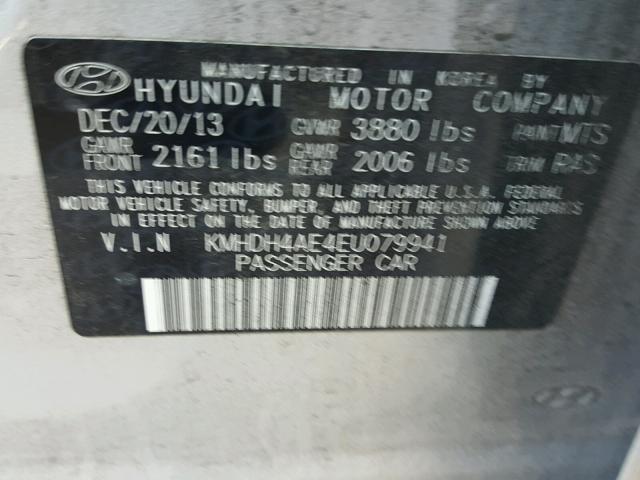 KMHDH4AE4EU079941 - 2014 HYUNDAI ELANTRA SE SILVER photo 10