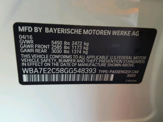 WBA7E2C58GG548393 - 2016 BMW 740 WHITE photo 10