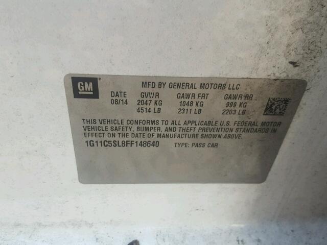 1G11C5SL8FF148640 - 2015 CHEVROLET MALIBU 1LT WHITE photo 10