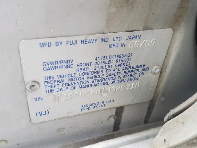 JF1SF65601H725310 - 2001 SUBARU FORESTER S 银色 照片 10