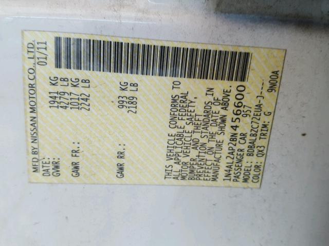 1N4AL2AP2BN456600 - 2011 NISSAN ALTIMA WHITE photo 10