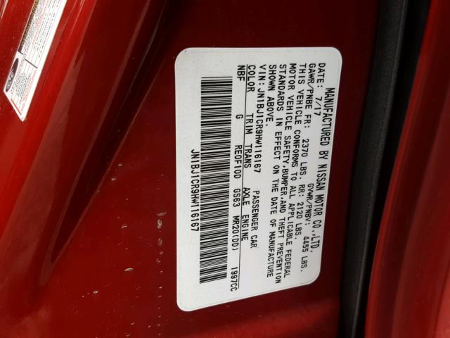 JN1BJ1CR9HW116167 - 2017 NISSAN ROGUE SPOR RED photo 10