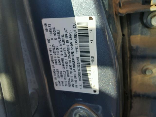 1HGCM56377A027685 - 2007 HONDA ACCORD SE BLUE photo 10