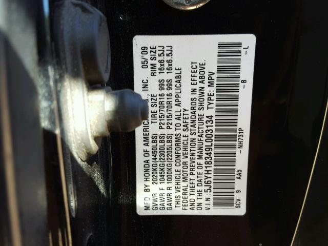 5J6YH18349L003134 - 2009 HONDA ELEMENT LX BLACK photo 10