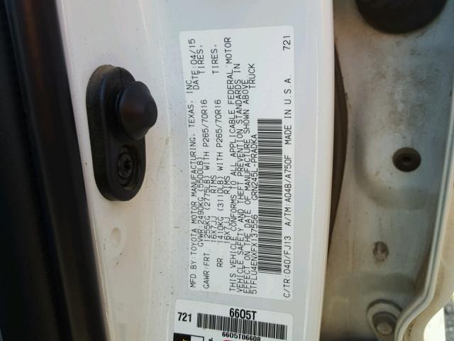 5TFLU4ENXFX137556 - 2015 TOYOTA TACOMA DOU WHITE photo 10