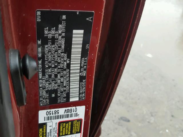 5TDZK23C18S164787 - 2008 TOYOTA SIENNA RED photo 10