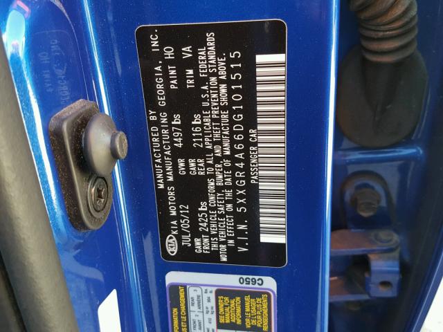 5XXGR4A66DG101515 - 2013 KIA OPTIMA SX BLUE photo 10