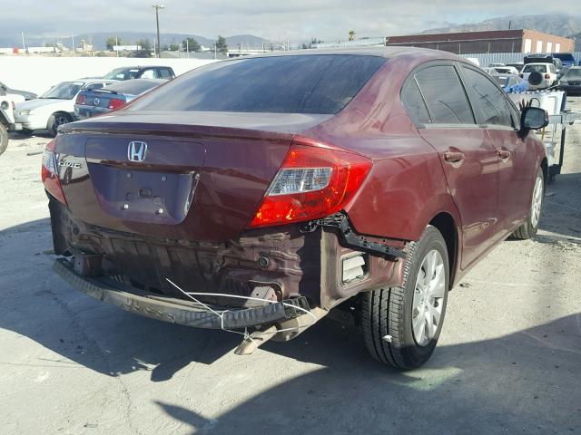 2HGFB2F57CH586894 - 2012 HONDA CIVIC LX BURGUNDY photo 4