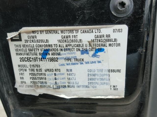 2GCEC19T141119802 - 2004 CHEVROLET SILVERADO BLACK photo 10