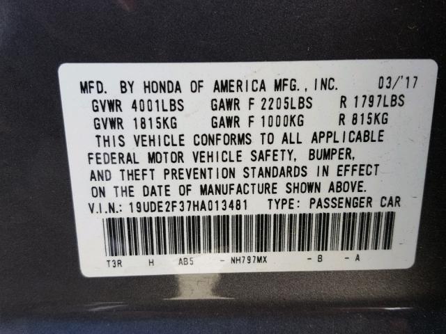 19UDE2F37HA013481 - 2017 ACURA ILX BASE 灰色 照片 10