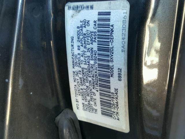 4T1BG22KX1U769240 - 2001 TOYOTA CAMRY CHARCOAL photo 10