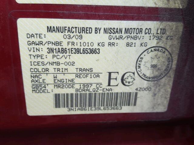 3N1AB61E39L653663 - 2009 NISSAN SENTRA 2.0 RED photo 10