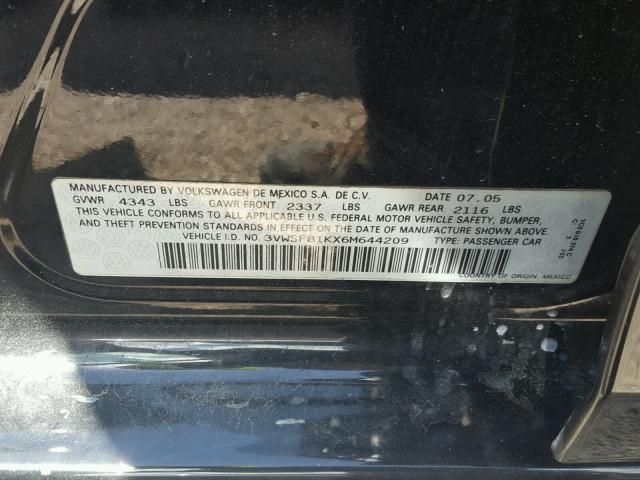 3VWSF81KX6M644209 - 2006 VOLKSWAGEN JETTA 2.5 BLACK photo 10