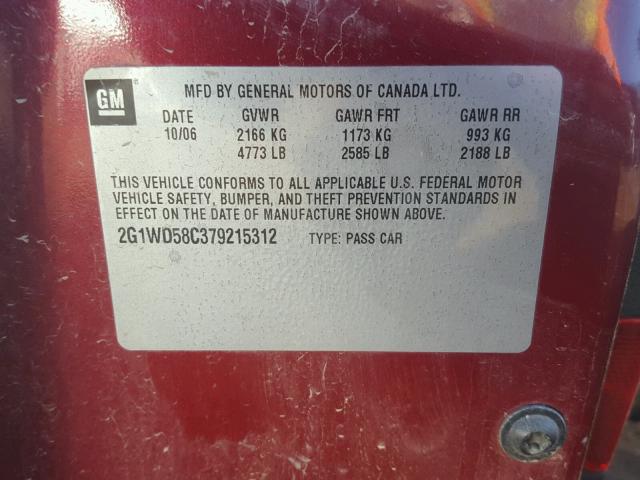 2G1WD58C379215312 - 2007 CHEVROLET IMPALA SUP RED photo 10