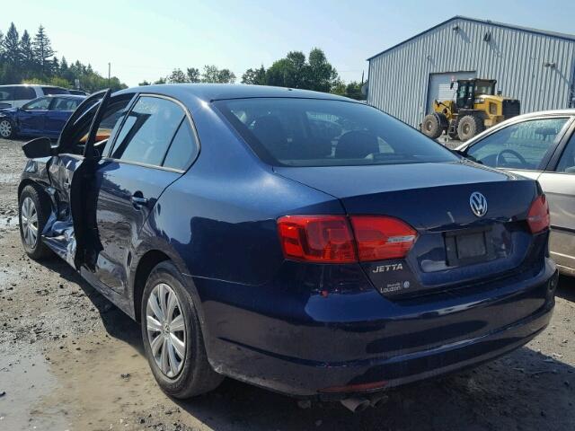 3VW2K7AJ3EM245847 - 2014 VOLKSWAGEN JETTA BASE BLUE photo 3