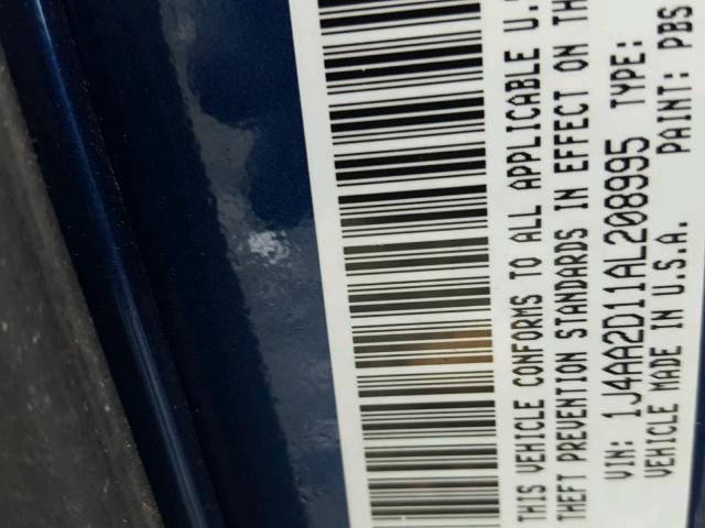 1J4AA2D11AL208995 - 2010 JEEP WRANGLER S BLUE photo 10