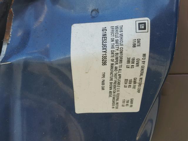 1G1NE52J6XY135286 - 1999 CHEVROLET MALIBU LS ლურჯი ფოტო 10